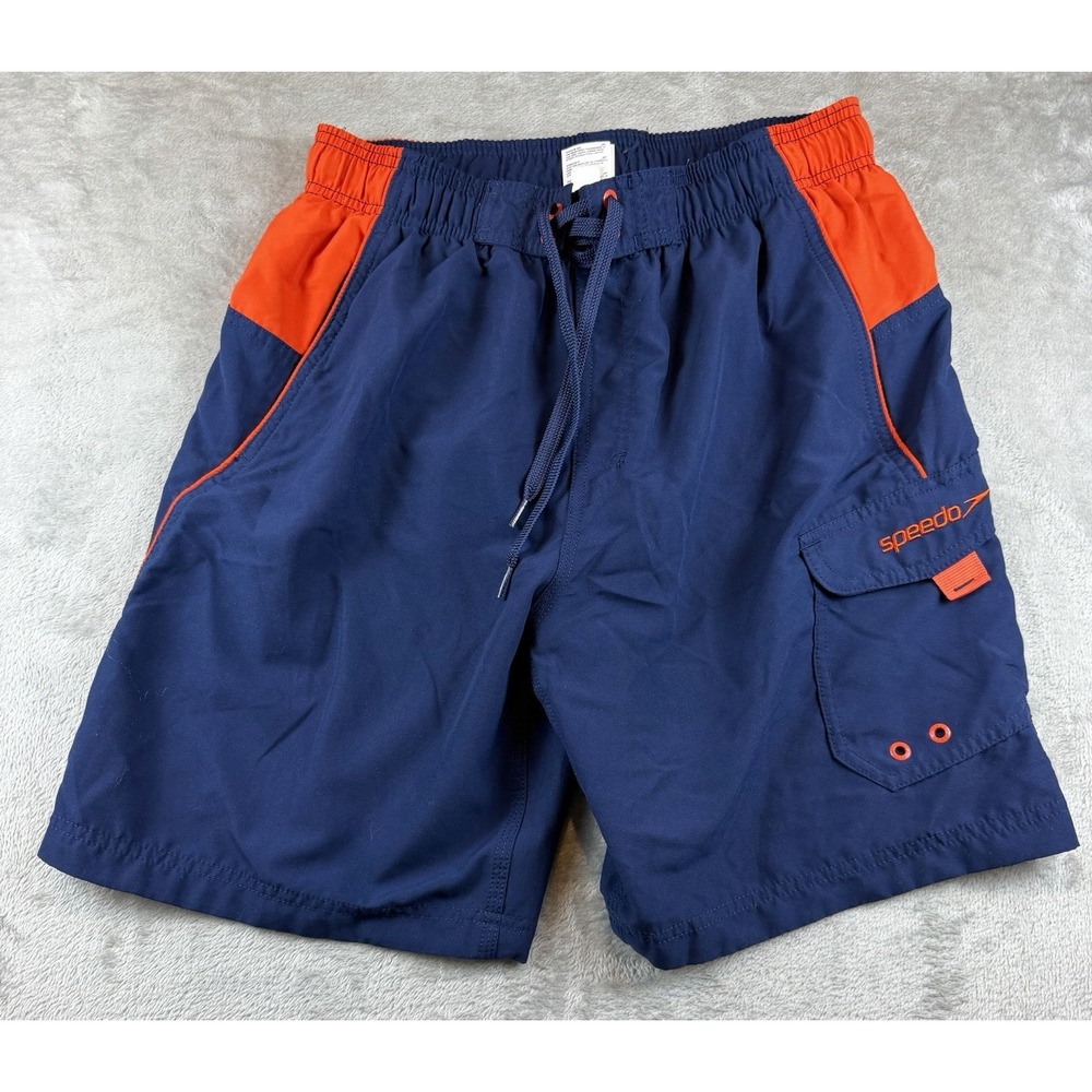 Speedo Board Shorts Mens Medium Swim Orange & Navy Drawstring Pocket Lined